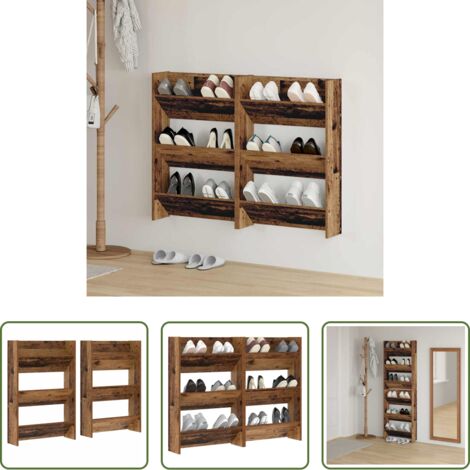 Armario de pared -  Armario Zapatero con estante 2 pcs Madera vieja 60 x 18 x 90 cm