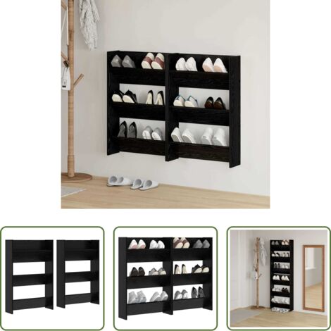 Armario de pared -  Armario Zapatero con estante 2 pcs Roble Negro 60 x 18 x 90 cm