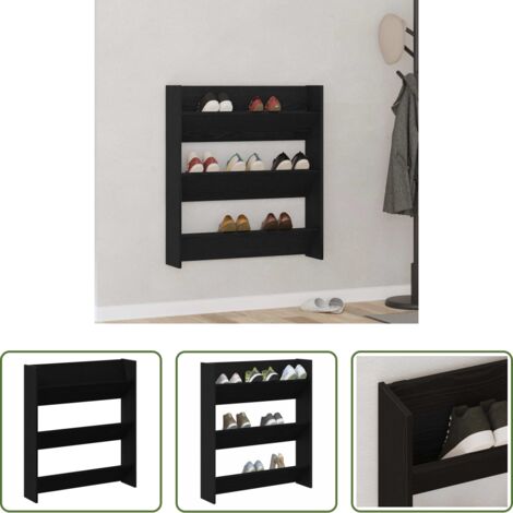 Armario de pared -  Armario Zapatero con estante Roble Negro 80 x 18 x 90 cm