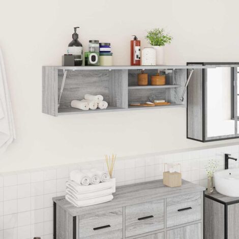 Armario de pared baño madera ingeniería gris 100x25x30cm
