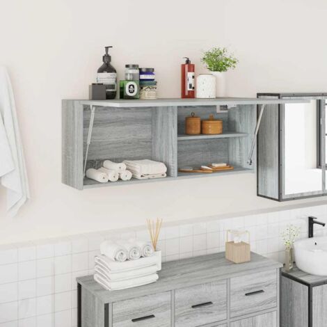 Armario de pared baño madera ingeniería gris  100x25x40cm
