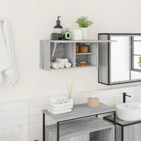Armario de pared baño madera ingeniería gris  60x25x30 cm