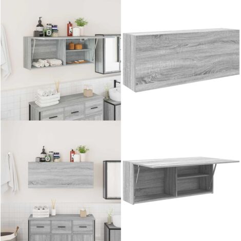 Armario de pared baño madera ingeniería gris sonoma 100x25x40cm - Armario de pared - Armario de madera