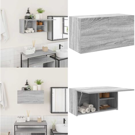 Armario de pared baño madera ingeniería gris Sonoma 60x25x30 cm - Armario de pared - Armario de madera