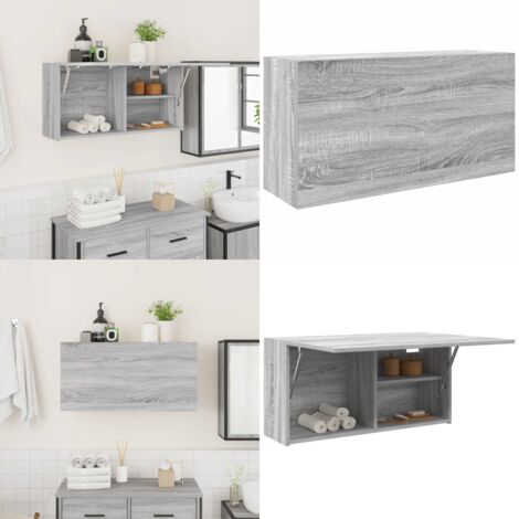 Armario de pared baño madera ingeniería gris sonoma 80x25x40 cm - Armario de pared - Armario de madera