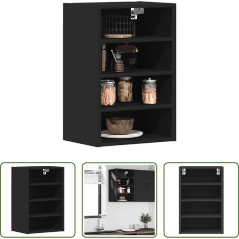 Armario de pared cocina -  Armario colgante "Riga" negro 40x29,5x60 cm madera de ingeniería