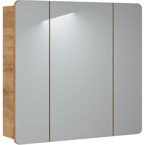 Armario de pared con espejo ARUBA 80 cm, espejo de baño, armario con espejo, color roble