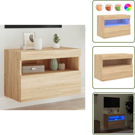 Armario de pared con luces - vidaXL Mueble de TV de pared con luces LED roble Sonoma 60x30x40 cm - Mueble de TV flotante