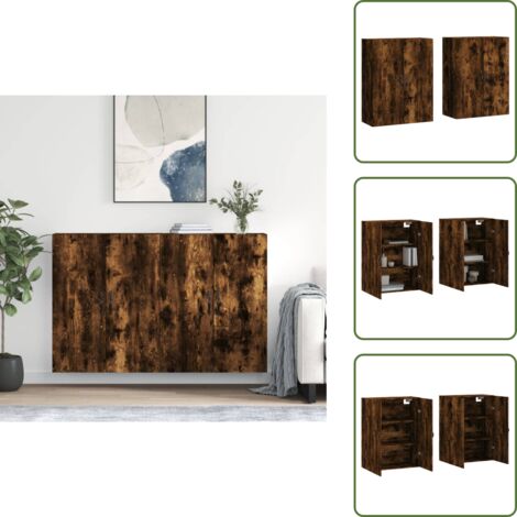 Armario de pared con madera - vidaXL Armarios de pared 2 uds madera de ingeniería roble ahumado -