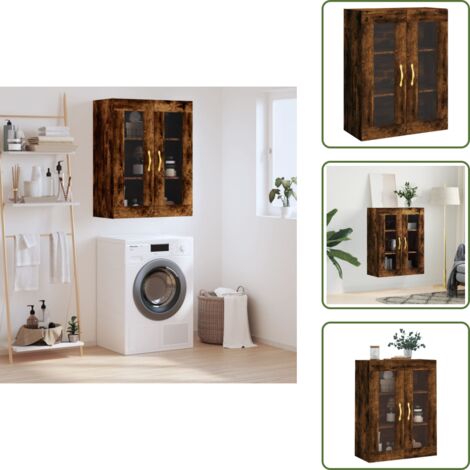 Armario de pared con vidrio - vidaXL Armario de pared roble ahumado 69,5x34x90 cm - Armario colgante
