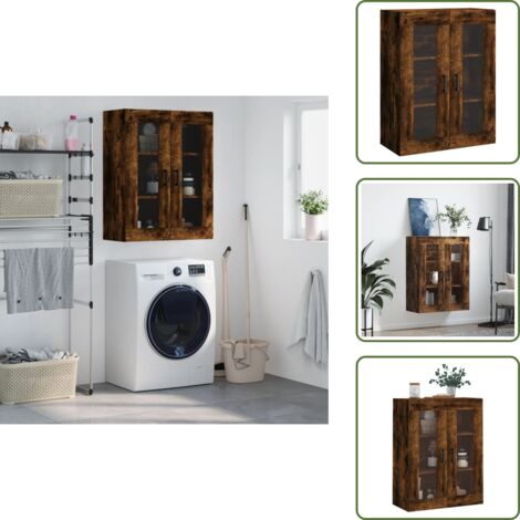 Armario de pared con vidrio - vidaXL Armario de pared roble ahumado 69,5x34x90 cm - Armario colgante