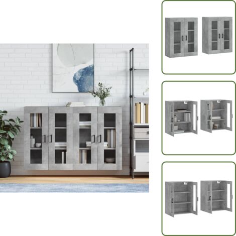 Armario de pared con vidrio - vidaXL Armarios de pared 2 uds madera de ingeniería gris hormigón - Armario de pared para casa
