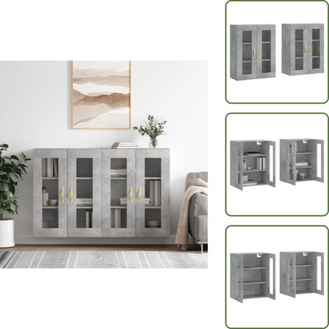 Armario de pared con vidrio - vidaXL Armarios de pared 2 uds madera de ingeniería gris hormigón - Armario de pared para casa