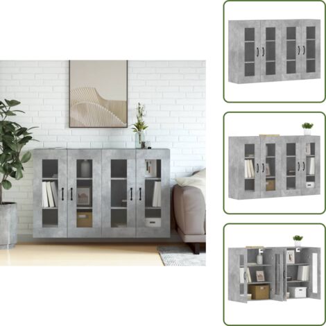 Armario de pared con vidrio - vidaXL Armarios de pared 2 uds madera de ingeniería gris hormigón - Armario de pared para casa