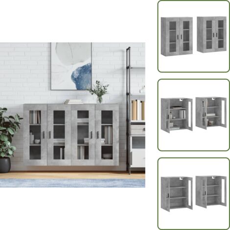 Armario de pared con vidrio - vidaXL Armarios de pared 2 uds madera de ingeniería gris hormigón - Armario de pared para casa