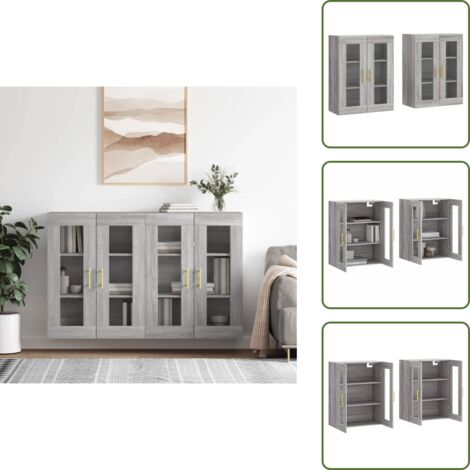 Armario de pared con vidrio - vidaXL Armarios de pared 2 uds madera de ingeniería gris Sonoma - Armario de pared para casa