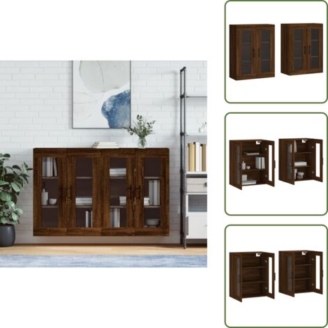Armario de pared con vidrio - vidaXL Armarios de pared 2 uds madera de ingeniería marrón roble - Armario de pared para casa