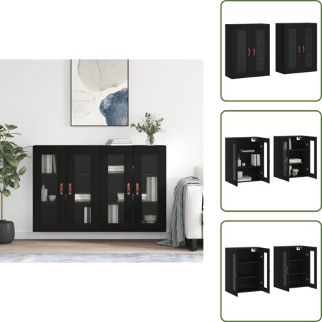 Armario de pared con vidrio - vidaXL Armarios de pared 2 uds madera de ingeniería negro - Armario de pared para casa