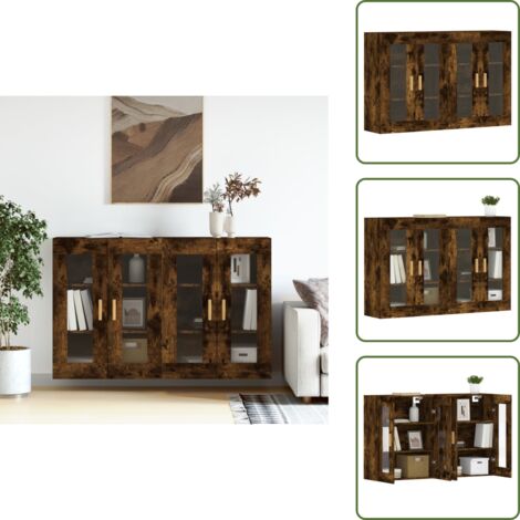 Armario de pared con vidrio - vidaXL Armarios de pared 2 uds madera de ingeniería roble ahumado - Armario de almacenamiento