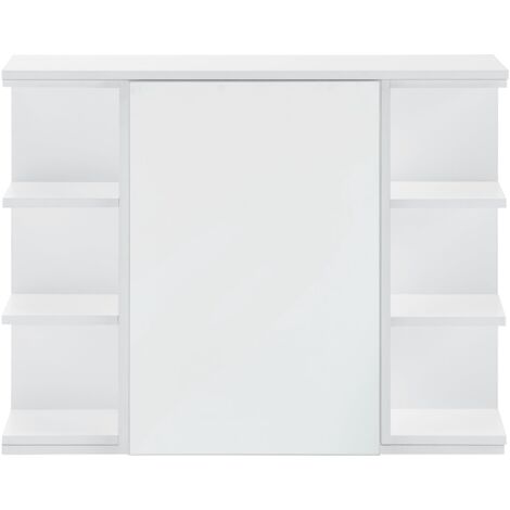 Armario de pared de diseño mueble de baño colgante puerta con espejo estantes ajustables tablero de partículas de melamina 64 x 80 x 20 cm blanco 030005927