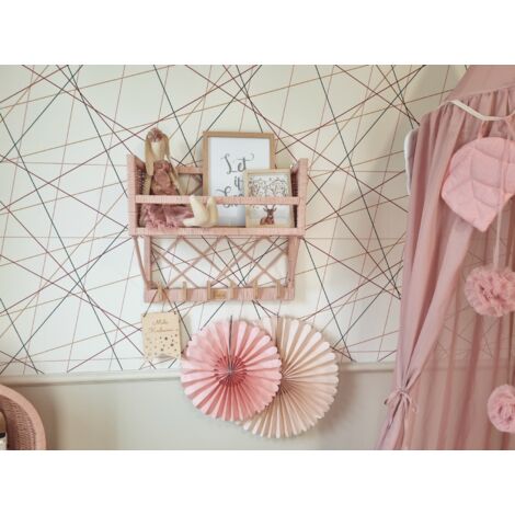 Armario de pared de mimbre con perchas, rosa polvoriento