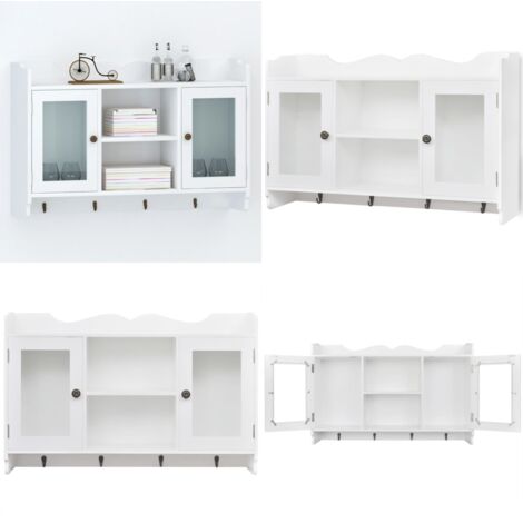 Armario de pared estante expositor vidrio MDF blanco libros/DVD - Vitrina - Estante