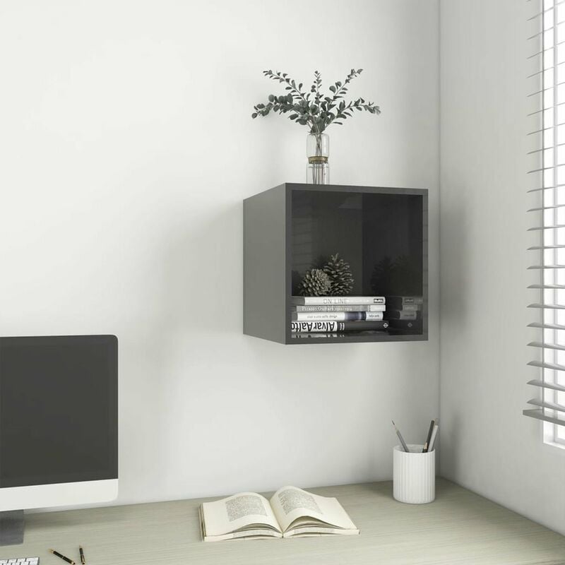 

Armario de pared gris brillo aglomerado 37x37x37 cm