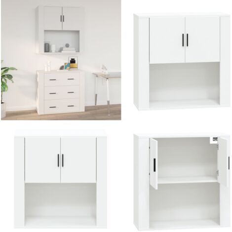 Armario de pared madera contrachapada blanco 80x33x80 cm - Armario colgante - Armario de madera