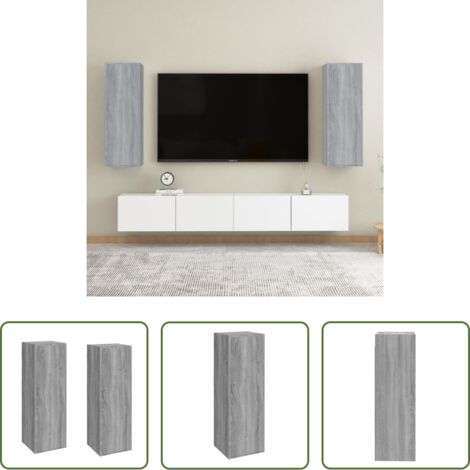 Armario de pared -  Mueble de TV 2 uds madera ingeniería gris Sonoma 30,5x30x90 cm