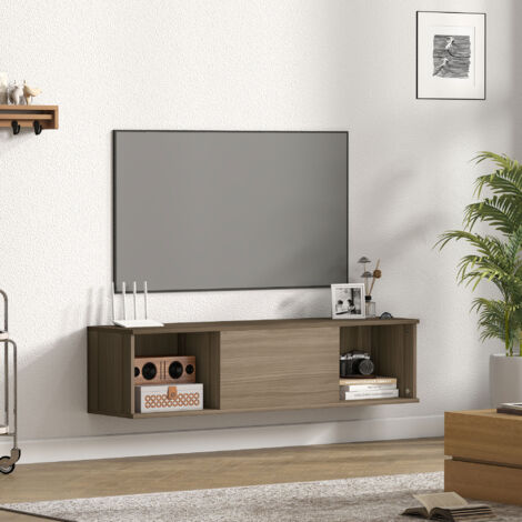 Armario de Pared Mueble de TV Colgante con 2 Compartimentos Abiertos y Puerta Abatible 120x30x29,5 cm Marrón