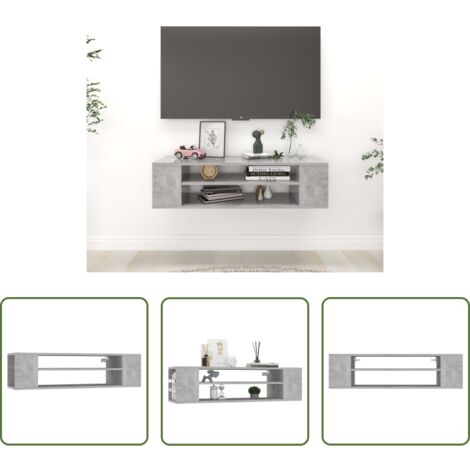 Armario de pared -  Mueble de TV colgante contrachapada gris hormigón 100x30x26,5cm