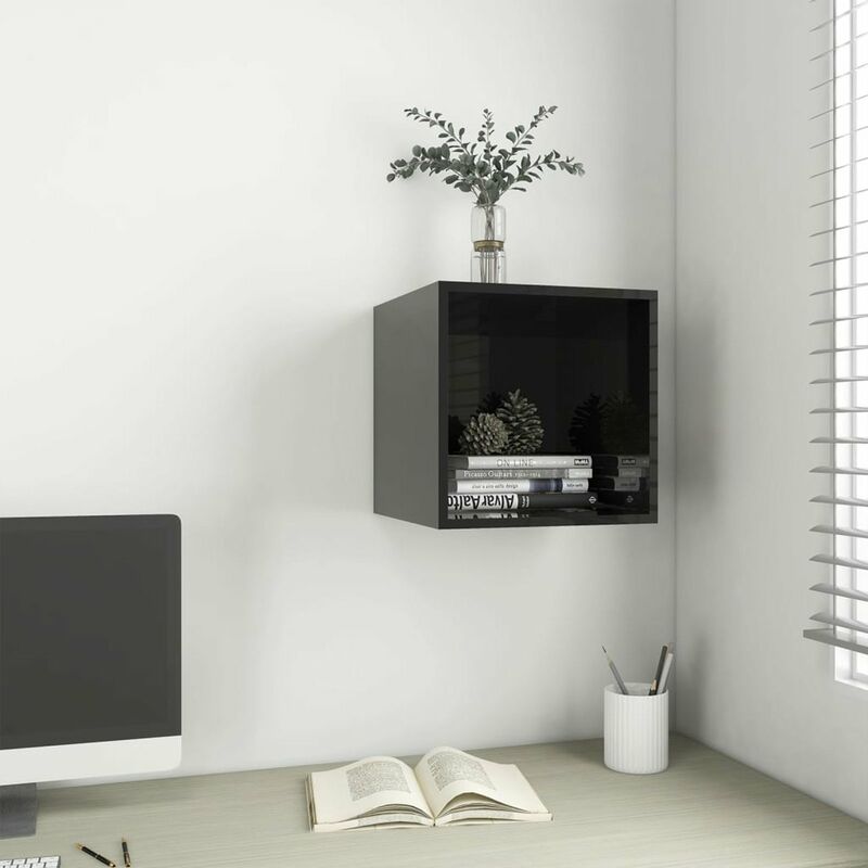 

Armario de pared negro brillo aglomerado 37x37x37 cm