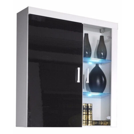 Armario de pared Odebeli 101, Blanco + Negro brillante, 111x90cm, Número de puertas: 235cm, MDF, Aglomerado laminado, Vidrio