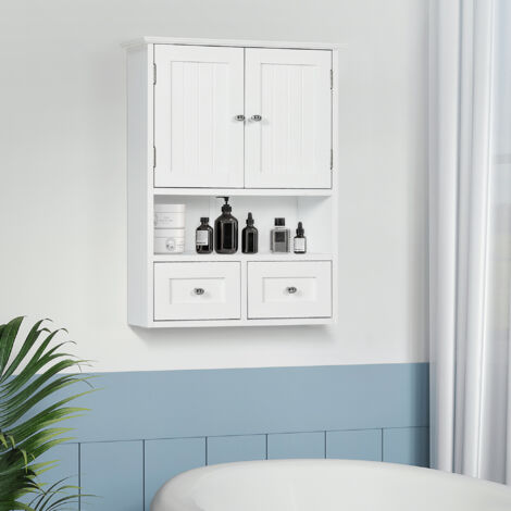 Armario de Pared para Baño Armario Colgante de Baño con 2 Puertas y 2 Cajones para Cocina 50,8x17,8x66 cm Blanco