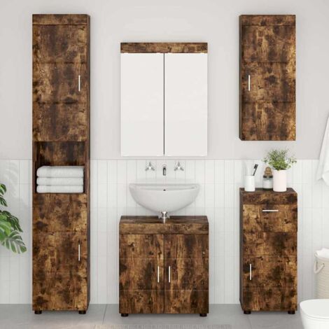 Armario de pared para baño con estante TULUM Roble ahumado