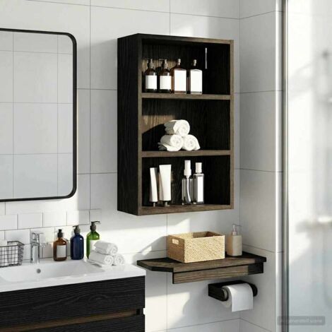 Armario de pared para baño Roble Negro 40 x 16 x 62,5 cm