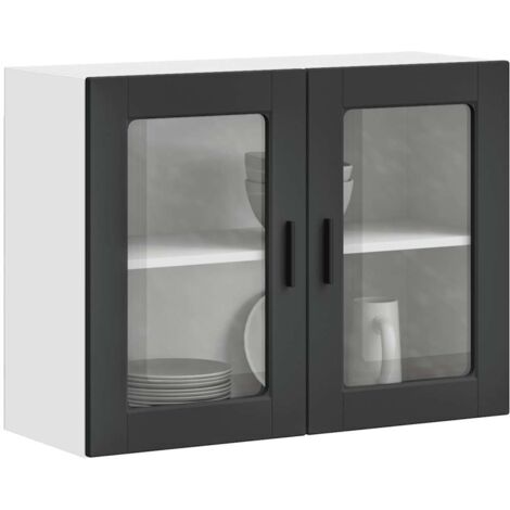 Armario de pared para cocina con puerta de cristal Porto negro