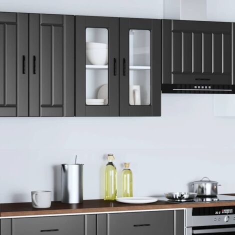 Armario de pared para cocina con puerta de cristal Porto negro