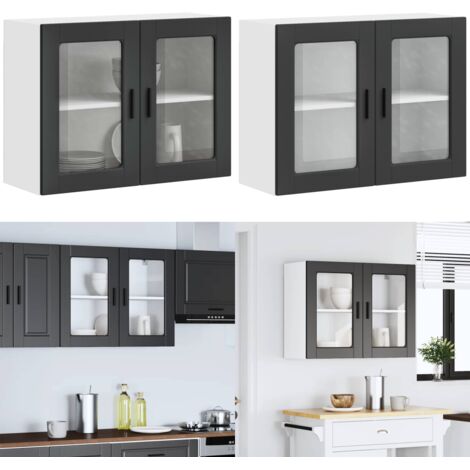 Armario de pared para cocina con puerta de cristal Porto negro - Armario de pared - Cocina