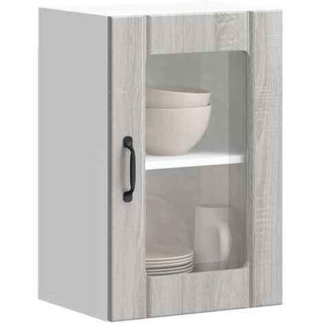 Armario de pared para cocina puerta cristal Lucca gris sonoma vidaXL
