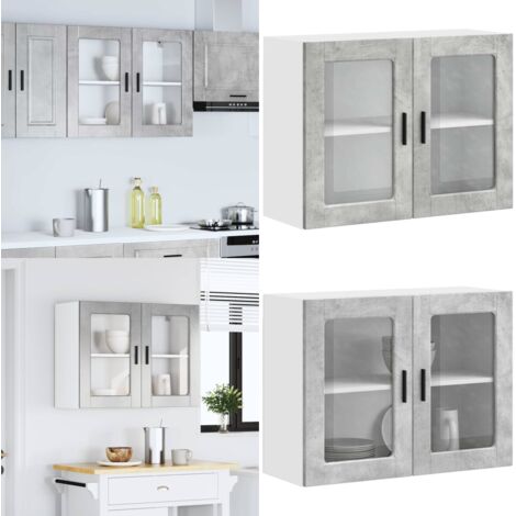 Armario de pared para cocina puerta cristal Porto gris hormigón - Armario de pared - Cocina