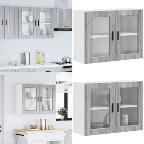 Armario de pared para cocina puerta cristal Porto gris sonoma - Armario de pared - Cocina