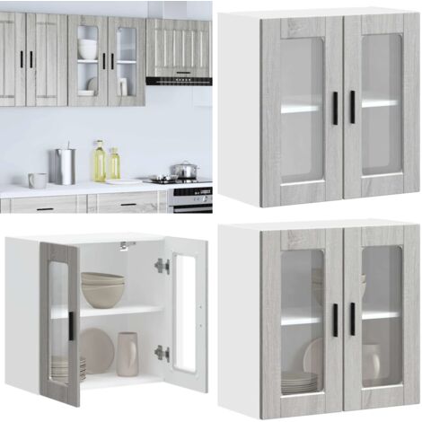 Armario de pared para cocina puerta cristal Porto gris sonoma - Armario de pared - Cocina organizada