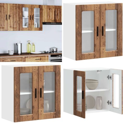 Armario de pared para cocina puerta cristal Porto madera vieja - Armario de pared - Cocina organizada