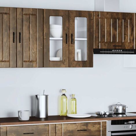 Armario de pared para cocina puerta cristal Porto roble ahumado