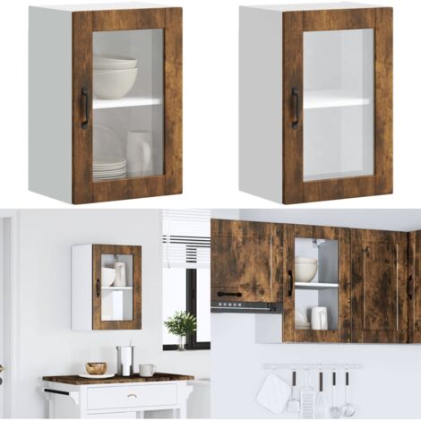 Armario de pared para cocina puerta cristal Porto roble ahumado - Armario de pared - Cocina
