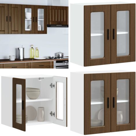 Armario de pared para cocina puerta cristal Porto roble marrón - Armario de pared - Cocina