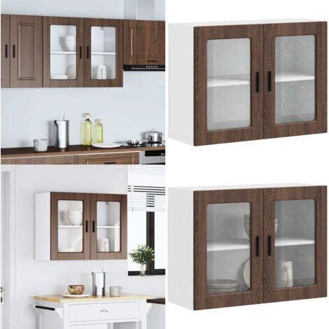 Armario de pared para cocina puerta cristal Porto roble marrón - Armario de pared - Cocina