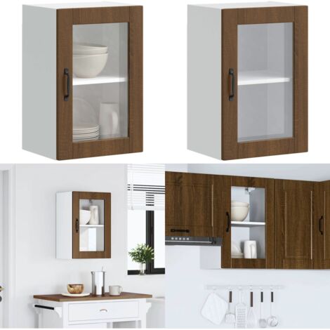 Armario de pared para cocina puerta cristal Porto roble marrón - Armario de pared - Cocina