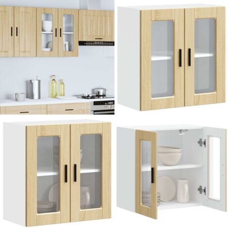 Armario de pared para cocina puerta cristal Porto roble sonoma - Armario de pared - Cocina organizada
